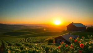 Beautiful vineyard sunset view in Clarksburg CA highlighting its natural beauty and tranquility.