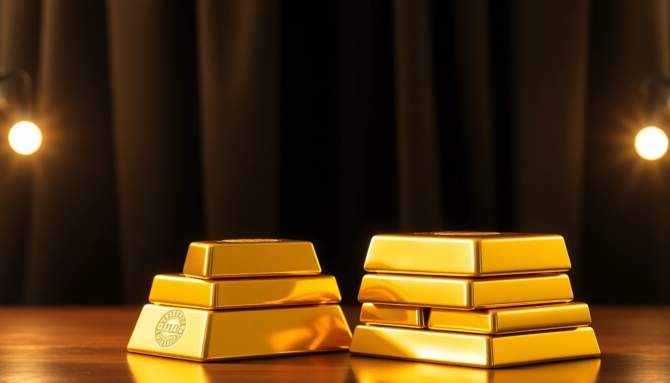 Showcasing gold bars glimmering with vibrant luster against a luxurious backdrop.