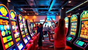 Menggambarkan suasana permainan online petanitoto dengan mesin slot berwarna cerah.