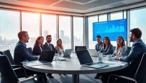 Engaged professionals collaborating in a dynamic business setting.