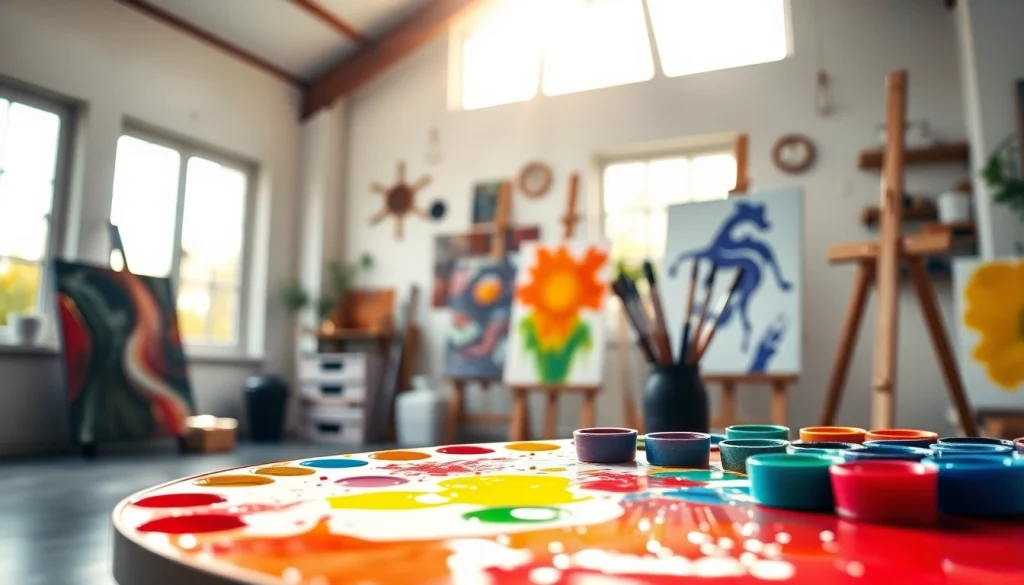 Explore creative acrylic painting techniques on https://acrylicpedia.com with a vibrant studio setup.