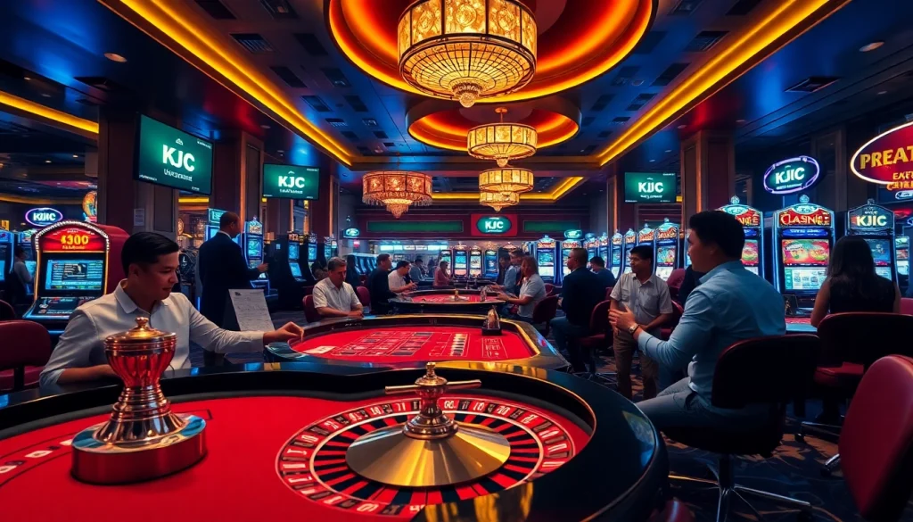KJC players enjoying a vibrant gambling experience at a luxurious casino table.
