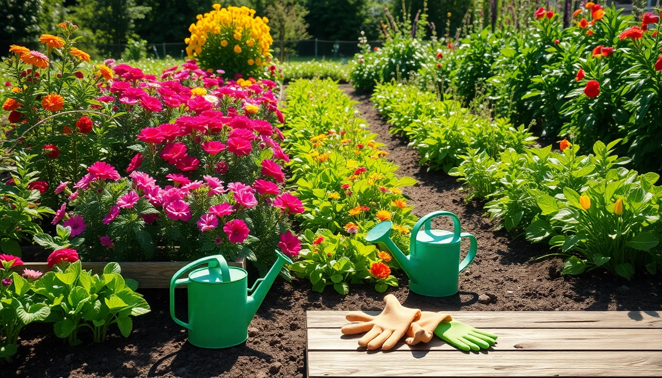 Gardening scene with vibrant vegetables and flowers inviting gardeners to explore.