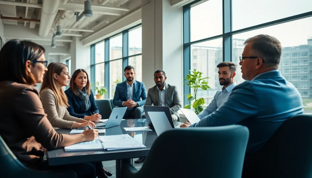 Engaged team discussing strategies in a professional Agency setting, showcasing collaboration.
