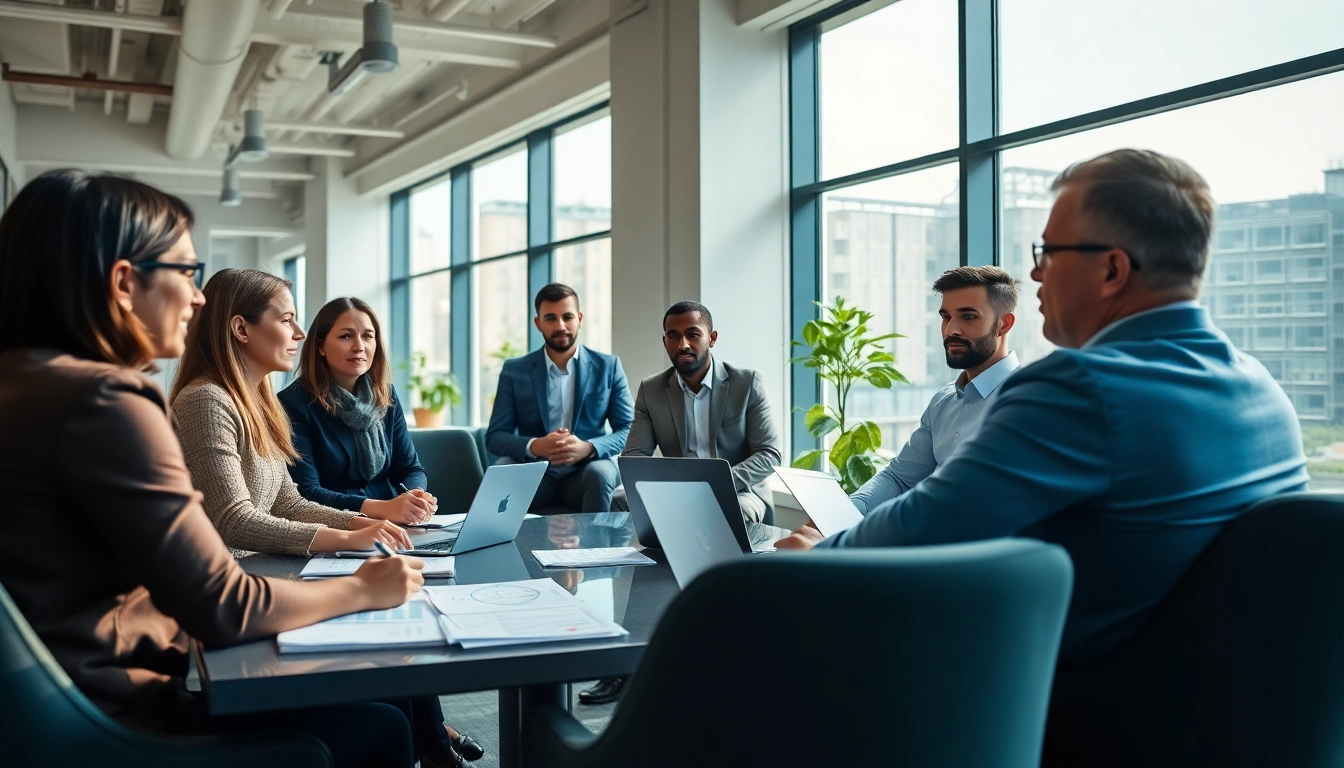 Engaged team discussing strategies in a professional Agency setting, showcasing collaboration.