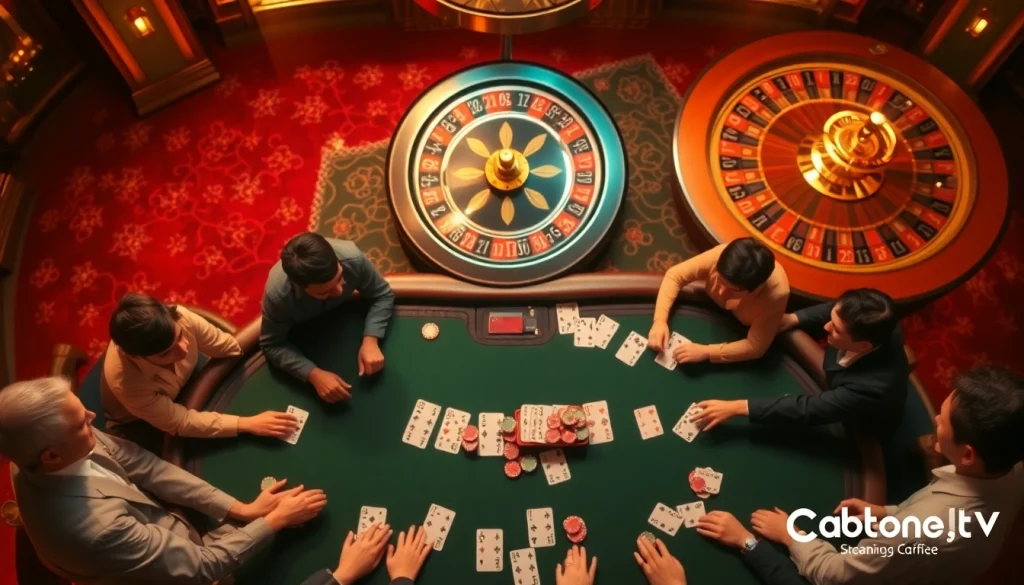 Experience thrilling poker games at CabongTV, featuring vibrant casino elements and expert players.