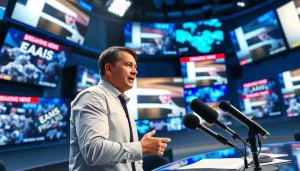 تغطية Emiratenewsday.com لآخر الأخبار في الإمارات مع صحفي مبتسم في استوديو حديث.