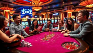 Experience the excitement of u888 love at a lavish casino table as players celebrate wins.