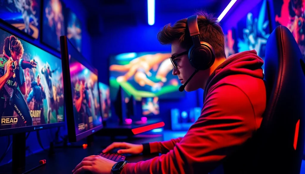 Engage with the latest insights at https://www.gamelevate.com, showcasing an intense gamer in action.