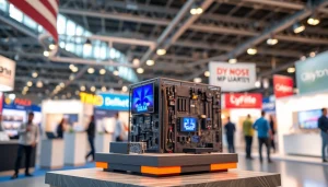 Messemodell in einem modernen Ausstellungsumfeld, das Engagement und Kreativität zeigt.