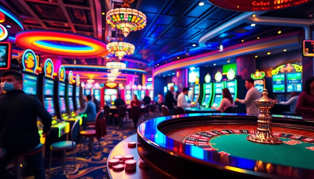 Spelers genieten van online gokken via https://casinodaily.nl in een levendige casino-omgeving.