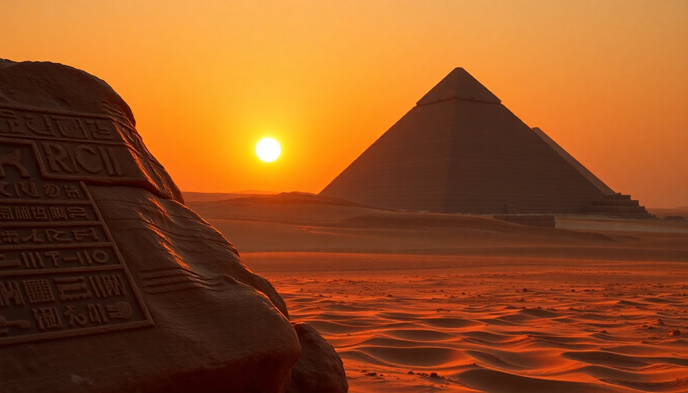 Unveiling the piraminds against a stunning sunset backdrop, showcasing ancient grandeur.