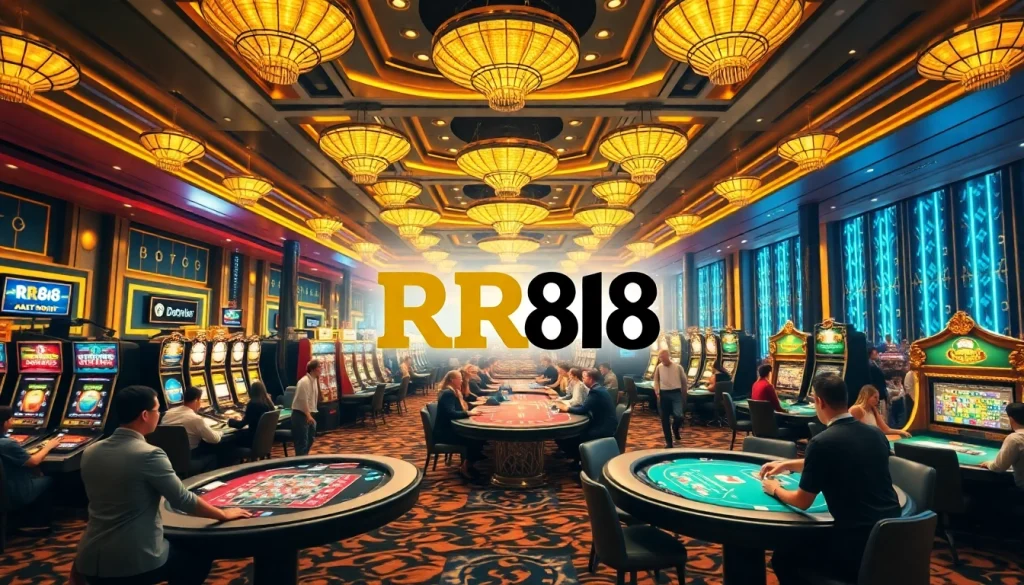 RR88 players enjoying high-stakes poker action in a luxurious casino setting.