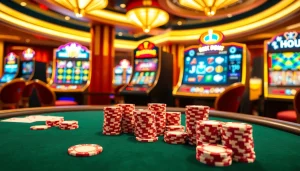 Experience thrilling gameplay with רמי אונליין at a vibrant casino setting.