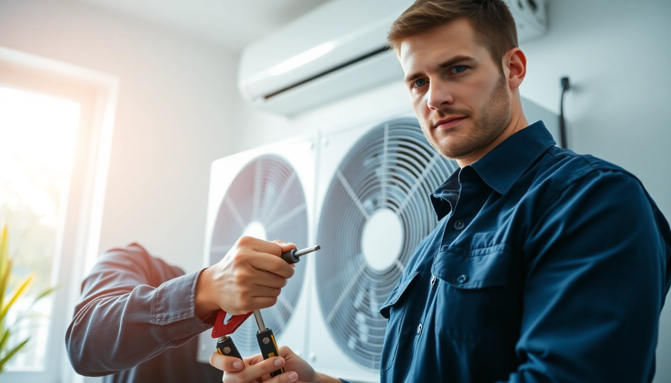 Experienced technician performing HVAC repair goldens bridge in a modern home.