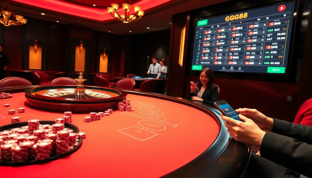 Players enjoy online betting at the GG88 casino table, enhancing their gaming experience.