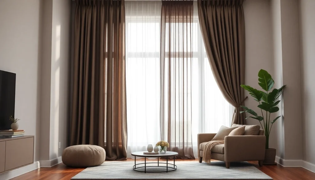 Verduisterende gordijnen in een stijlvolle woonkamer, die zorgen voor een warme sfeer.