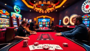 KUWIN poker table scene showcasing strategic gameplay and a luxurious casino atmosphere.
