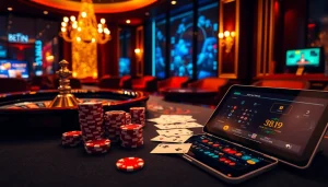 Rasakan sensasi Datukwin dengan keping poker yang berwarna-warni dan meja kasino yang mewah.