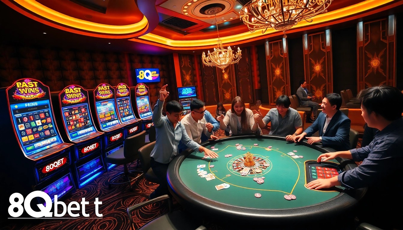 Experience the thrill of gambling with 8qbet at a luxurious casino setting full of excitement.