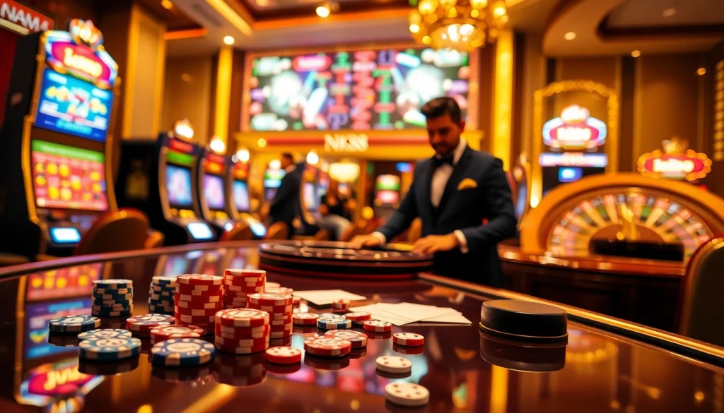Engaging in a high-stakes poker game surrounded by the excitement of NK88 casino elements.