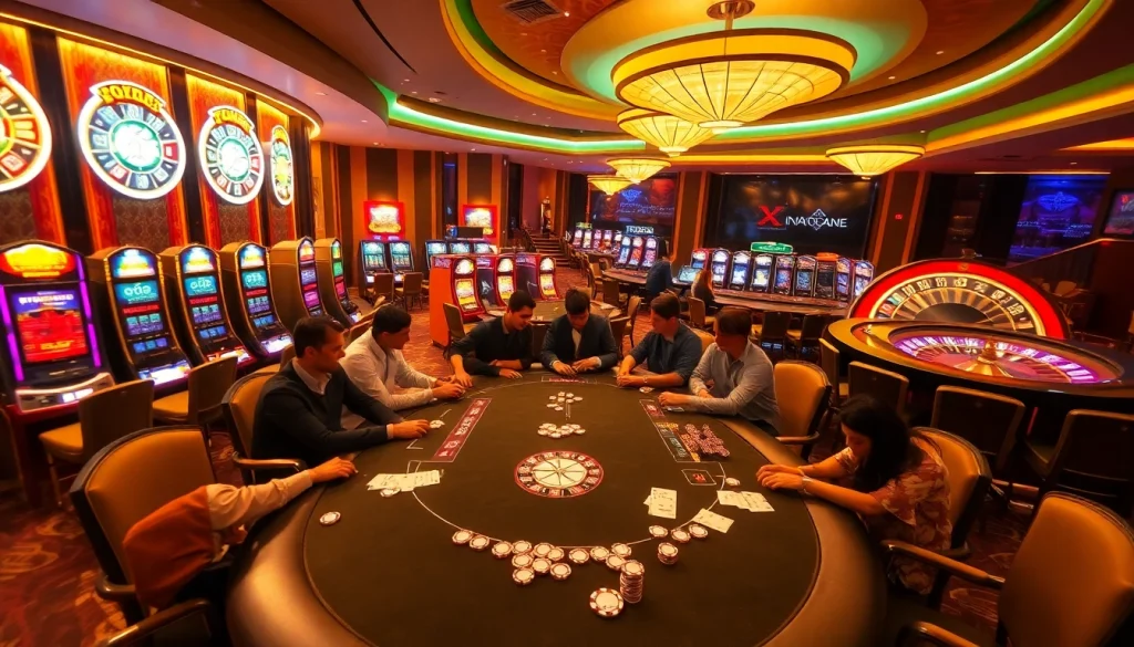 Players enjoying a vibrant casino experience at XX88, featuring exciting games and winnings.