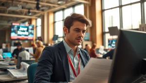 Journalist at work in the newsroom of https://leadertimes.com, capturing the essence of local news reporting.