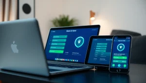 在多设备上显示的快连VPN应用界面，展示易用性与安全连接。