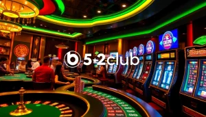 b52club features an exhilarating online casino atmosphere with vibrant gaming tables and excited players.