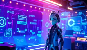 Create engaging interactions with nsfw character ai featuring a sleek animated character in a futuristic digital space.