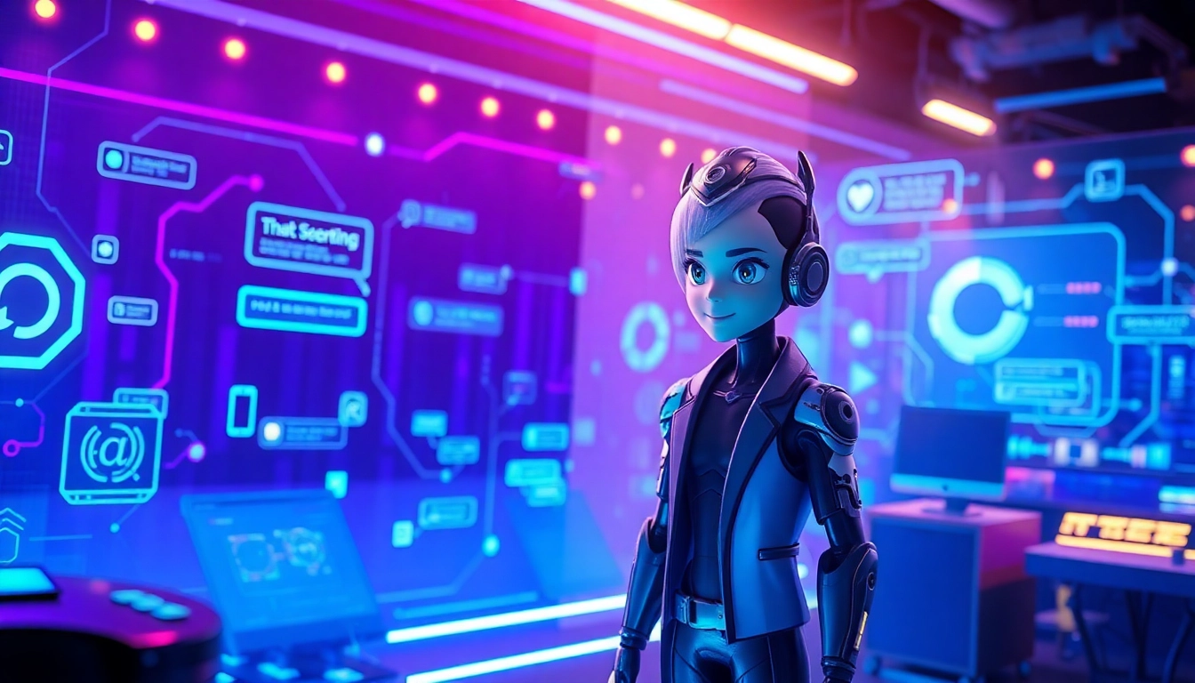 Create engaging interactions with nsfw character ai featuring a sleek animated character in a futuristic digital space.