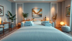 출장안마 setup in a luxurious living room with calming ambiance and professional decor.