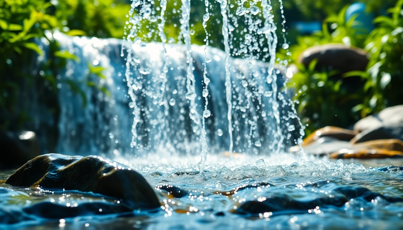 Experience the refreshing sunny shower with glistening droplets in a lush natural setting.