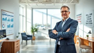 Engaged business coach near me providing professional guidance in an inspiring office.