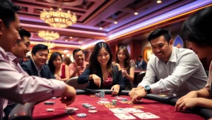 การเดิมพัน บาคาร่า ในคาสิโนที่มีบรรยากาศสดใส และผู้เล่นกำลังมีสมาธิ