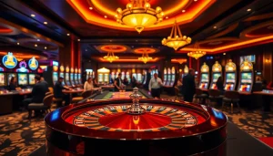 SODO casino players engaging at roulette and poker tables in a luxurious setting.