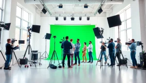 Capture corporate video production Phoenix with a professional crew in a bright studio setting.