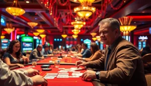 Ramtoto memanfaatkan suasana kasino yang meriah dengan pemain dan dealer yang terlibat.