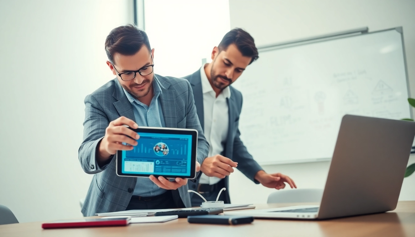 AI consulting company in UK strategizes in a modern office during collaborative session.