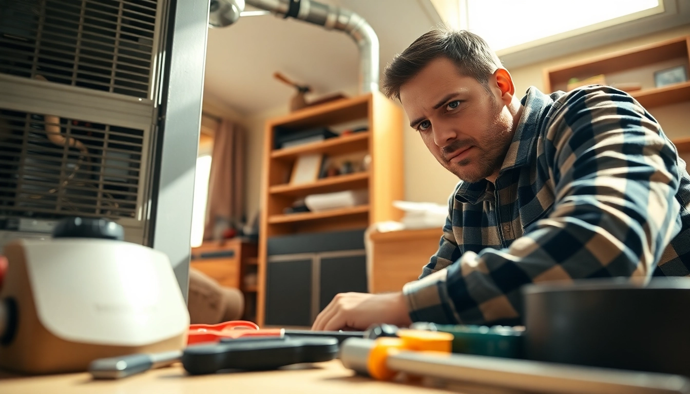 Experience quality furnace repair Waccabuc with a technician inspecting a cozy home's heating system.