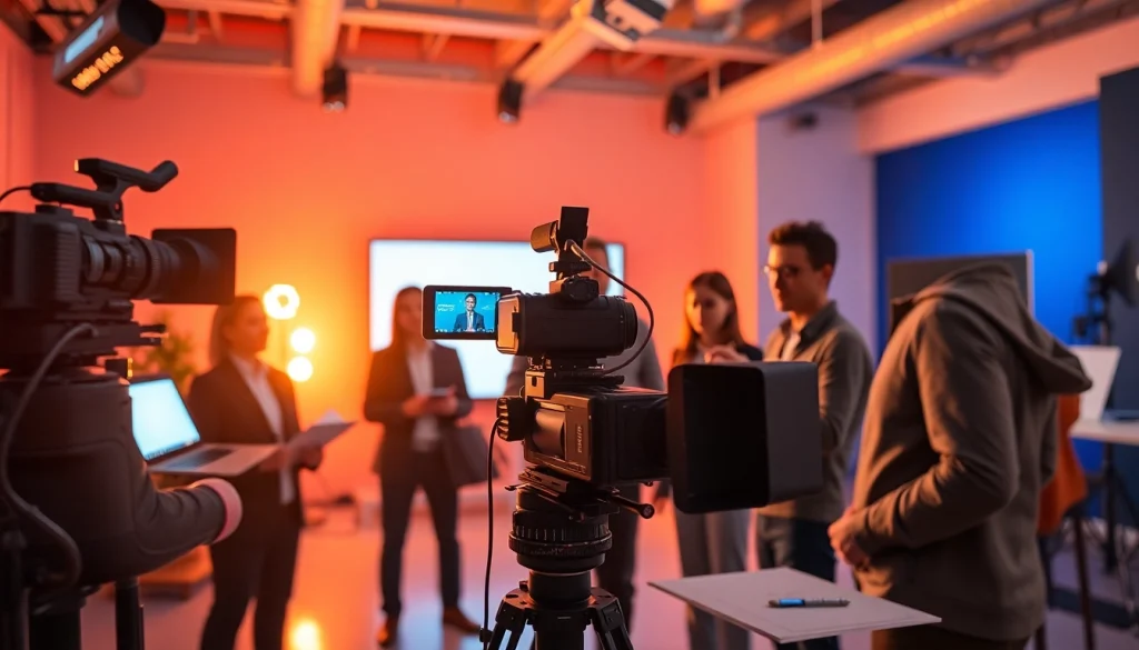 Creating corporate video production Phoenix project in a vibrant studio setting with a diverse team.