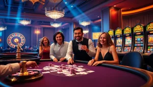 Man88 casino scene featuring exciting poker play with vibrant chips and illuminated roulette.