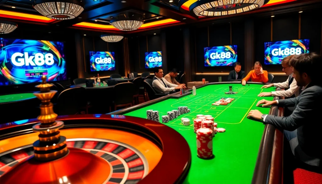Gk88 players enjoying an exciting casino atmosphere with vibrant games and professional dealers.