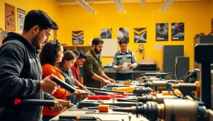 Engaged students learning about trade schools in Southern California with instructors in a vibrant setting.