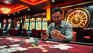 Xổ Số Vmax 2026 excitement captured as a player engages in online betting at a vibrant casino table.