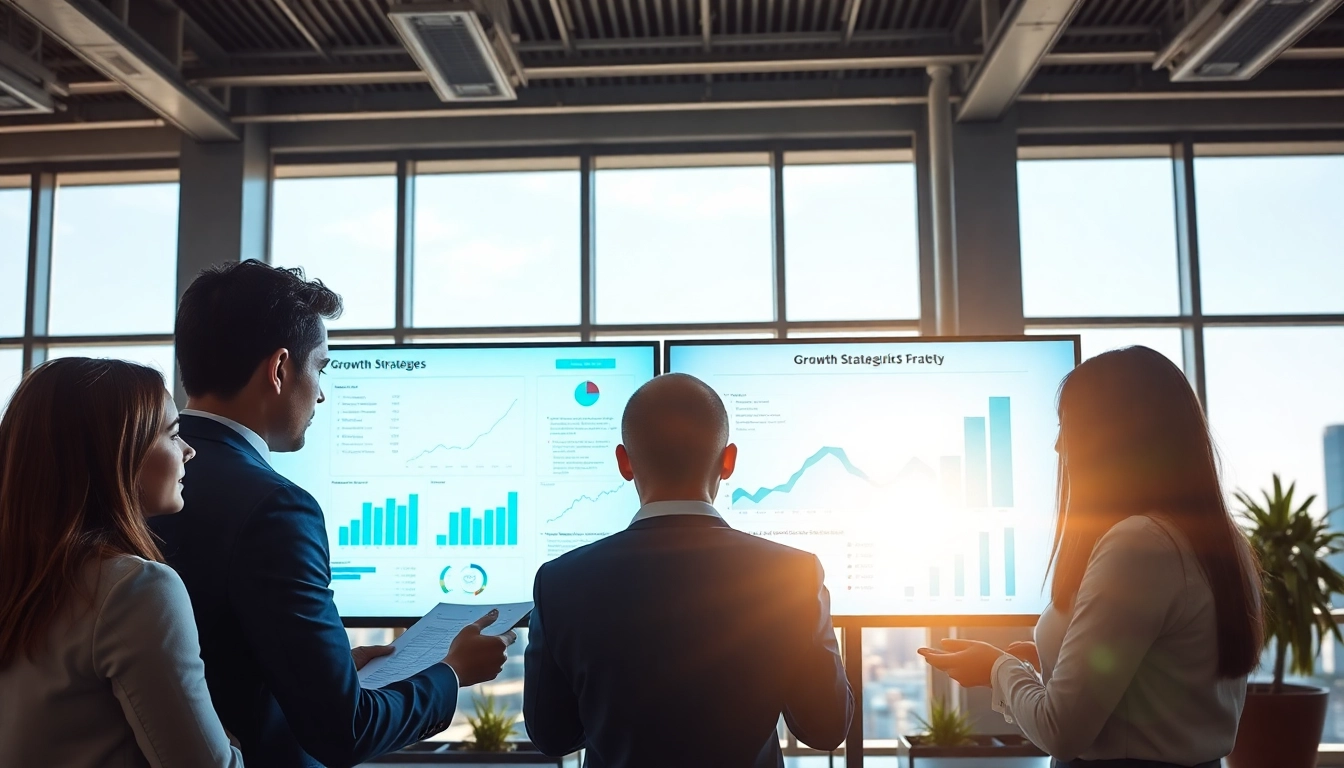 Utilizing business growth insights to develop strategies in a collaborative office environment.