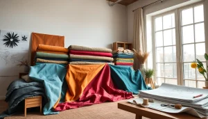 Toon moderne canvas stoffen in verschillende kleuren, texturen en patronen.