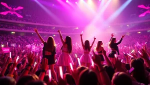 Engaging Blackpink news concert scene with vibrant lights and dynamic performances.