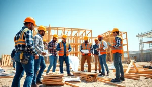 Engage with careers in construction at a vibrant job site, showcasing teamwork.