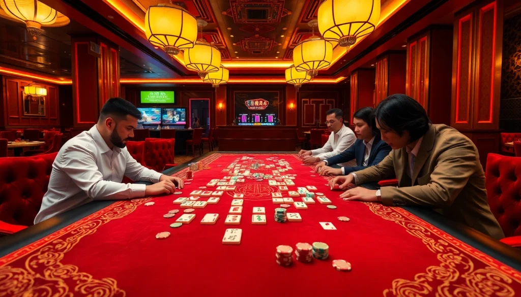 Engage in excitement with Mahjong Ways 2 at a luxurious casino table with vibrant tiles and chips.